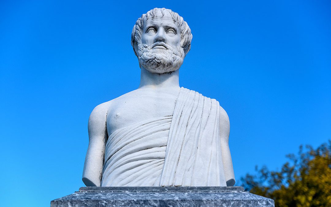 public speaking secrets - photo of statue of Aristotle photographed against a blue sky